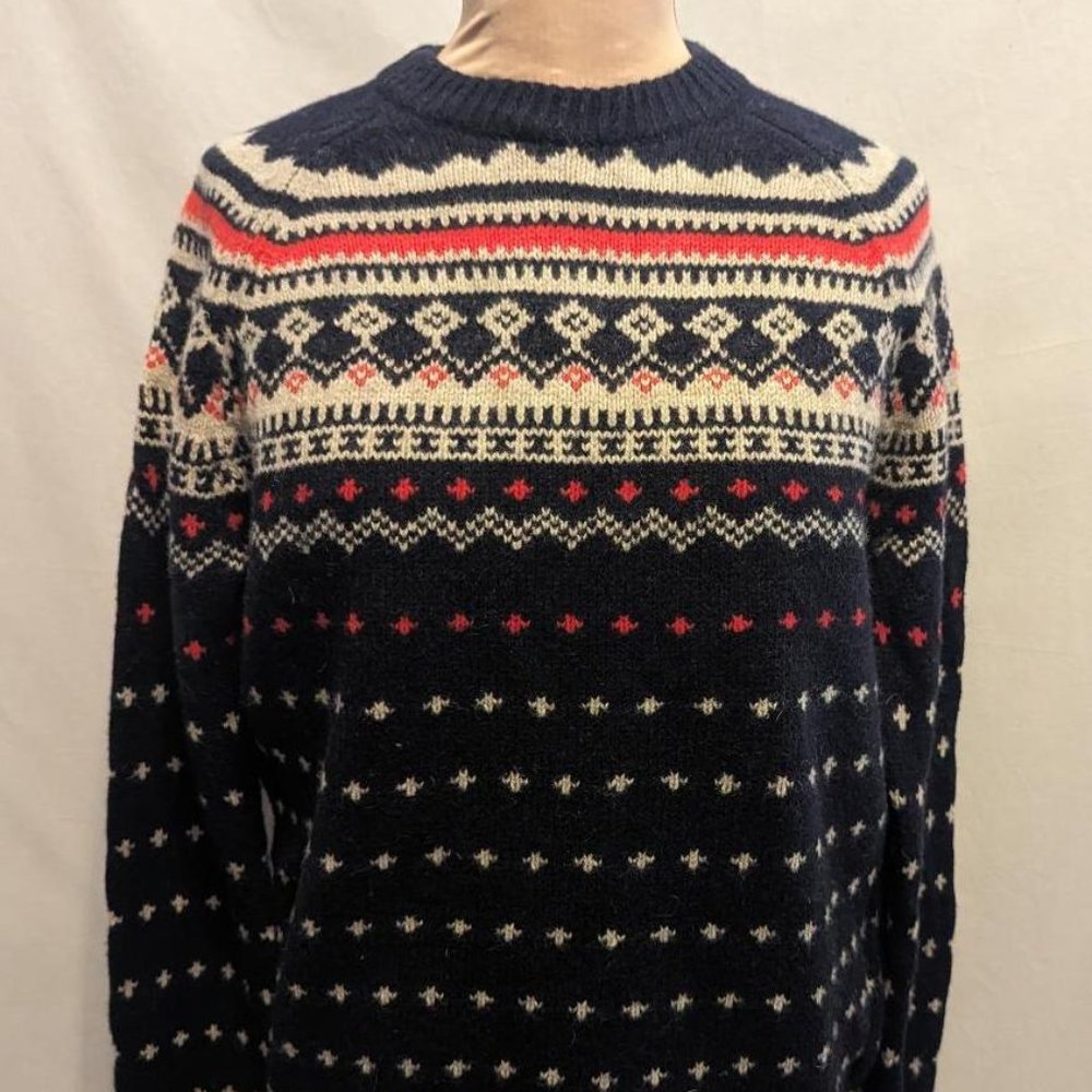 J. CREW Fair Isle Crew Neck Ski SWEATER 100% Wool Cabincore Country  Size M - Picture 3 of 7